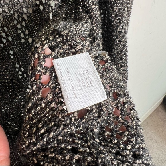 Eileen Fisher Metallic Crochet Knit Open Front Cardigan Cotton Linen - Picture 5 of 8